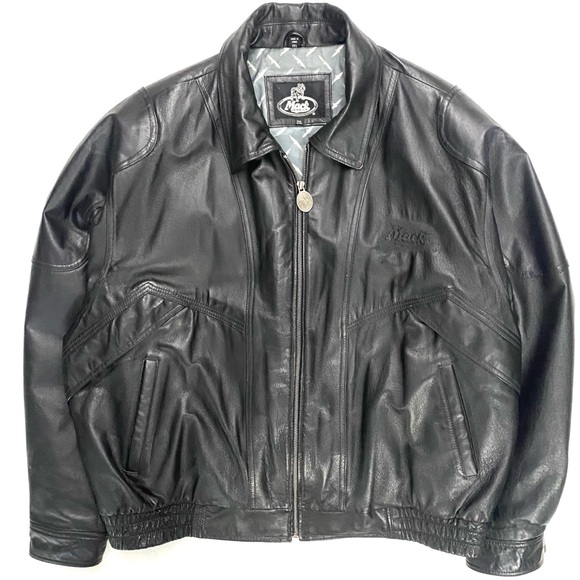 Mack Other - Vintage Mack Truck Men’s Black Quilted Embossed Leather Bomber Jacket Size XXL